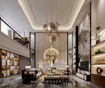 中式客餐厅3Dmax模型场景+无水印效果图 Vray渲染器