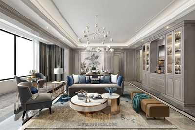 欧式客餐厅3Dmax模型场景+无水印效果图 Vray渲染器