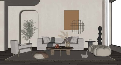 现代侘寂风客厅SU模型 30套合集