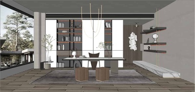 现代侘寂风书房SU模型 20套合集