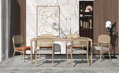 现代北欧餐厅SU模型 46套合集