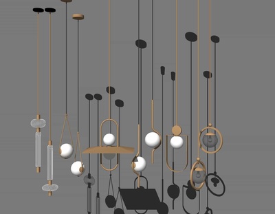 现代轻奢吊灯壁灯灯具 SU模型