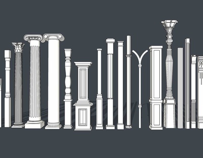 欧式罗马柱 SU模型组合