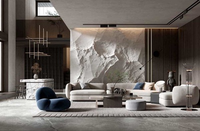 侘寂风客厅3Dmax场景模型17套+无水印效果图