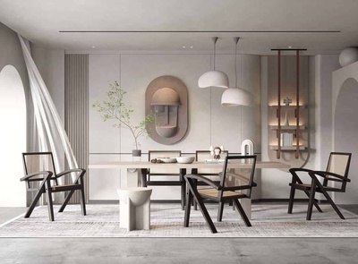 侘寂风餐厅3Dmax场景模型10套+无水印效果图