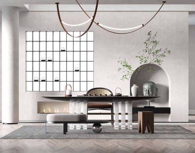 现代简约茶室3Dmax场景模型22套+无水印效果图