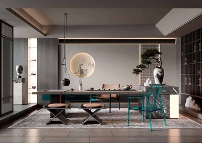 新中式茶室3Dmax场景模型35套+无水印效果图