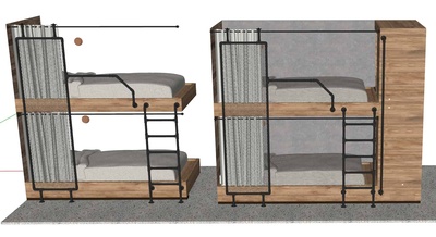 民宿风格青旅高低床SU单体模型7个