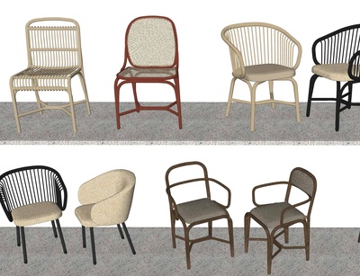 民宿风格藤条椅SU单体模型32个