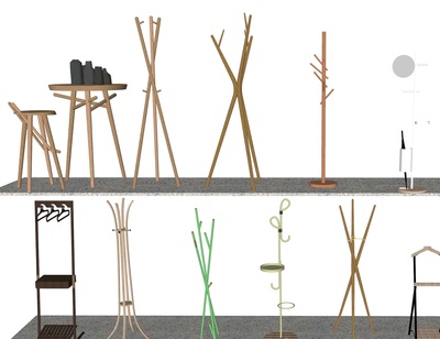 民宿风格衣帽架和挂钩SU单体模型42个