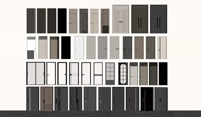 防盗门SU模型 入户门子母单开平开智能密码锁