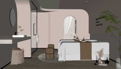 侘寂美容院采耳馆SPA会所养生按摩房足浴大厅SU模型