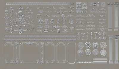 欧式雕花 石膏线 石膏雕花 线条组合 石膏构件 柱子 灯盘SU模型