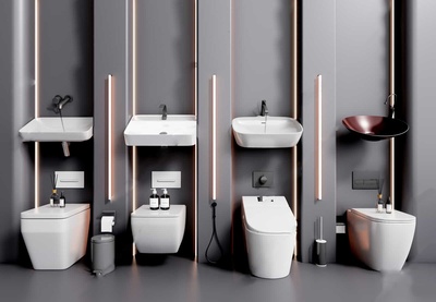 现代洁具卫生间智能马桶蹲便器坐便器小便池洗手池SU模型