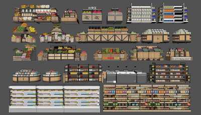 超市货架生鲜冰柜冷冻柜冷藏柜商品零食架货柜展台SU模型