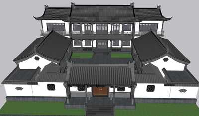 新中式四合院民宿SU模型合集