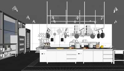 酒店餐饮厨房后厨SU模型合集