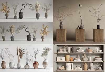 陶罐盆栽切花摆件SU模型