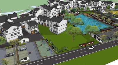 新中式民宿建筑乡村自建房SU模型