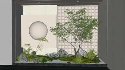 微景观庭院小品日式枯山水小品SU模型