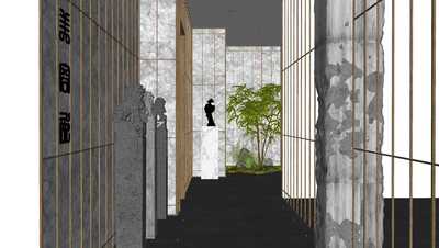 酒店会所公共空间走廊过道SU模型