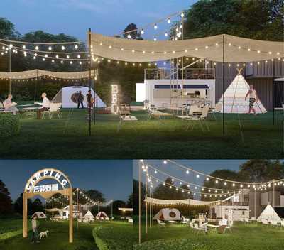 露天露营野炊烧烤帐篷房车营地设施SU模型