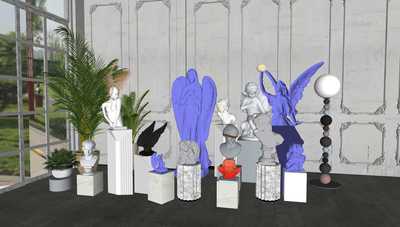 现代石膏雕塑天使SU模型