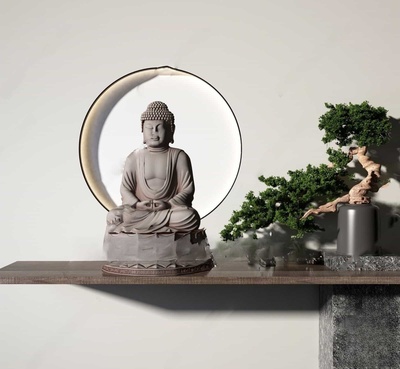 佛像雕塑佛头摆件装饰品观音菩萨弥勒佛SU模型