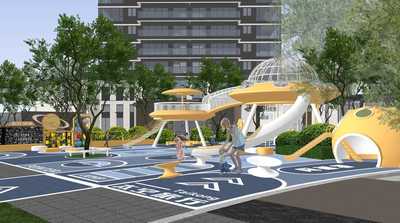 旋转螺旋滑滑梯SU模型